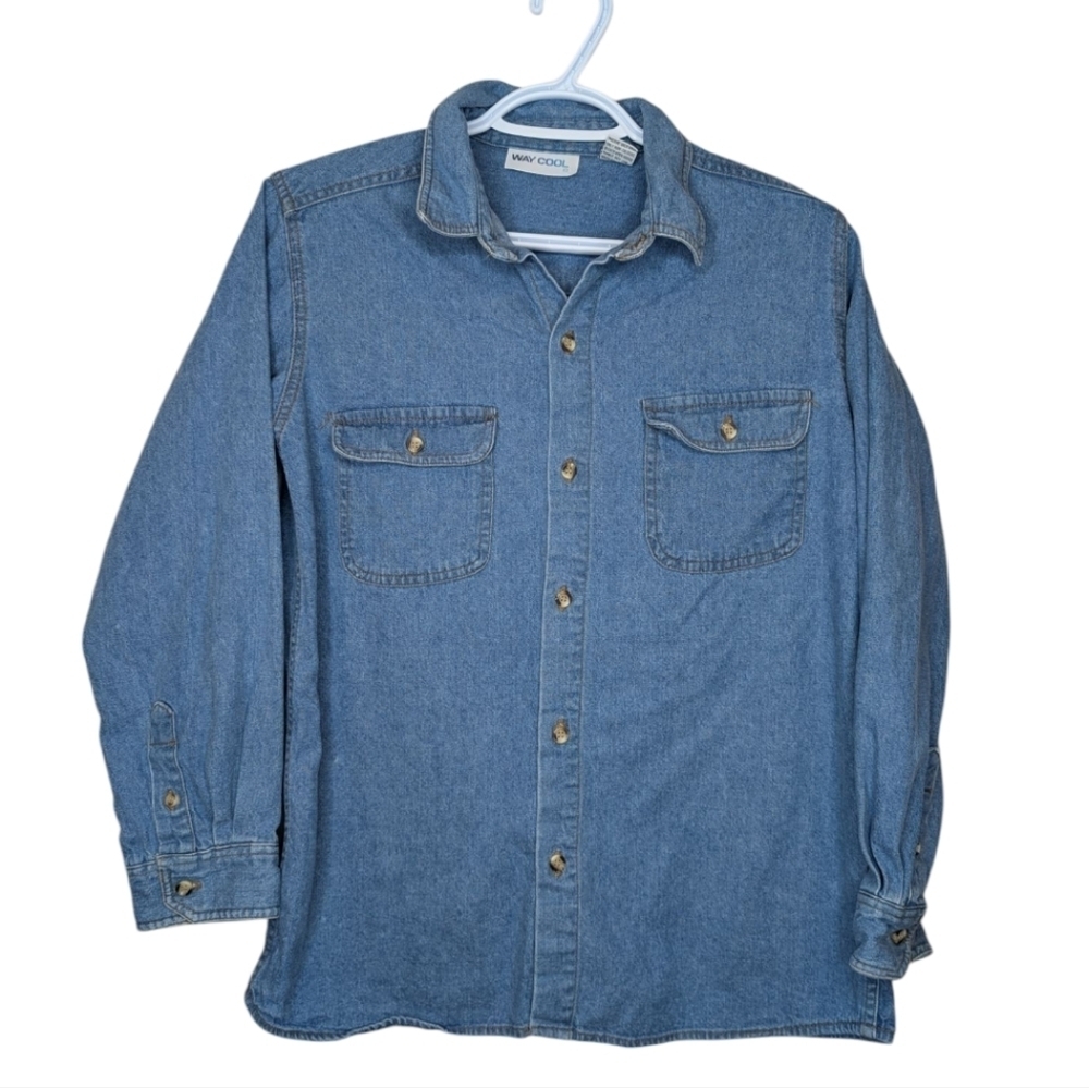 Vintage Womens XL (Medium) Blue Denim Button Down Top WayCool